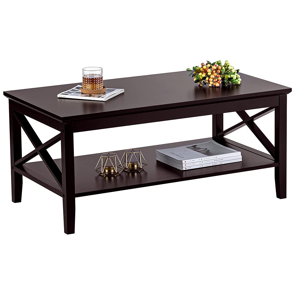 Espresso Wood Coffee Table with Storage 40 inches V790