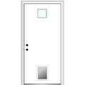 Steel Primed Right Hand In-Swing Prehung Front Door with Pet Door Clear Glass 36" x 80" J91555
