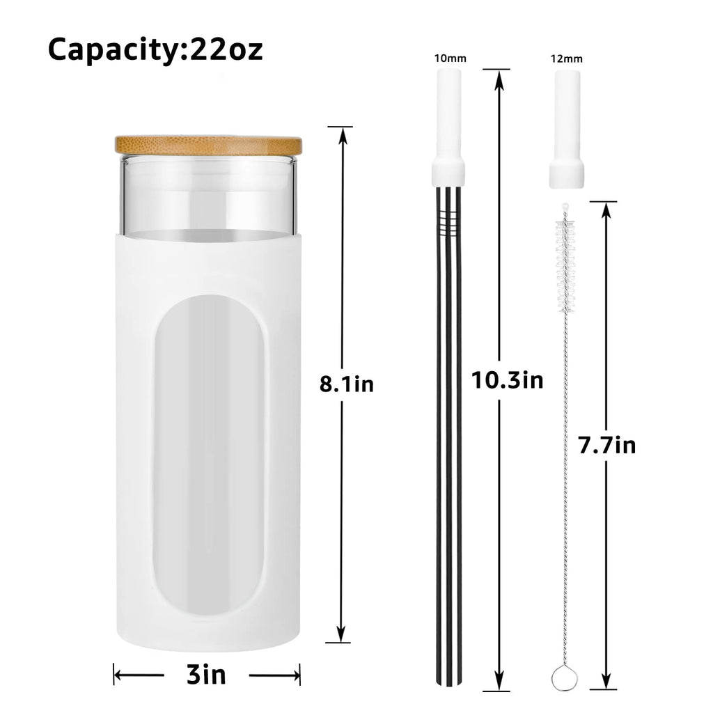 22 oz Glass Tumbler with Lid and Straw N663