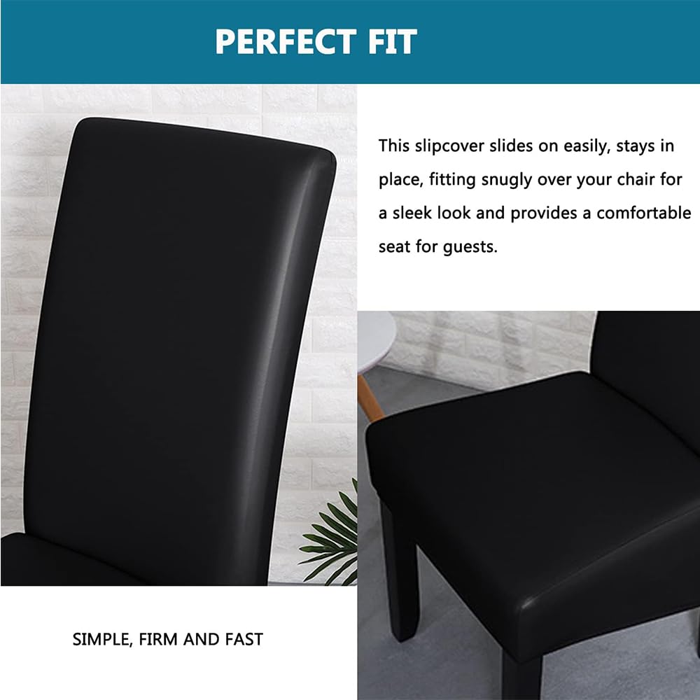 Black 2PCS Waterproof PU Leather Dining Chair Slipcovers W848