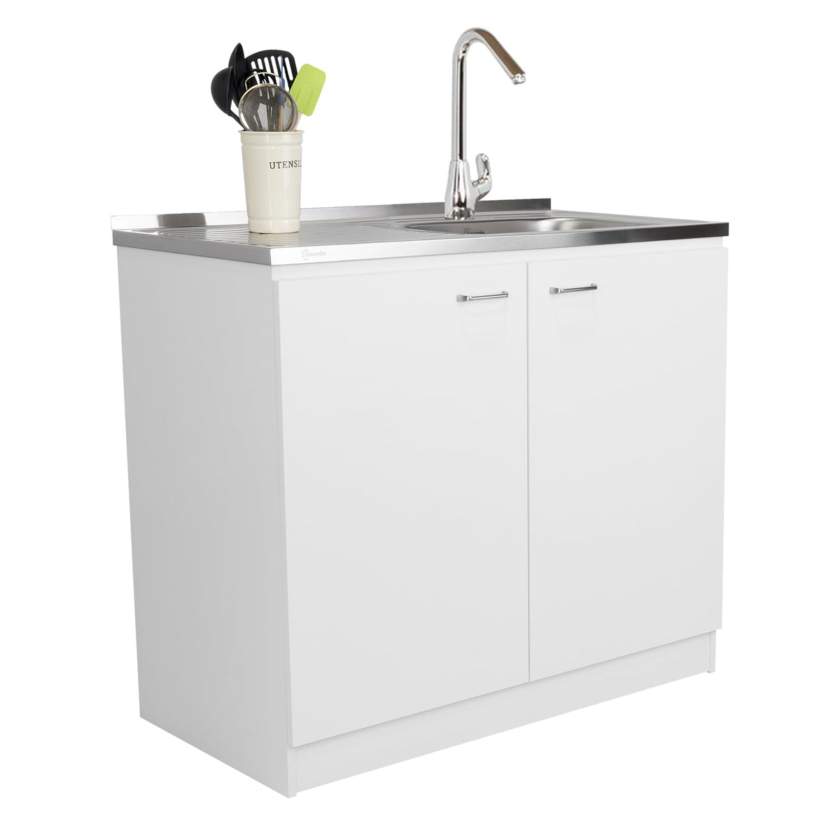 White 39 in Kitchen Sink Cabinet with Stainless Steel Top V24081