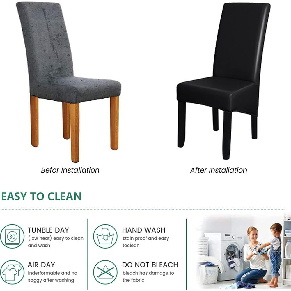 Black 2PCS Waterproof PU Leather Dining Chair Slipcovers W848