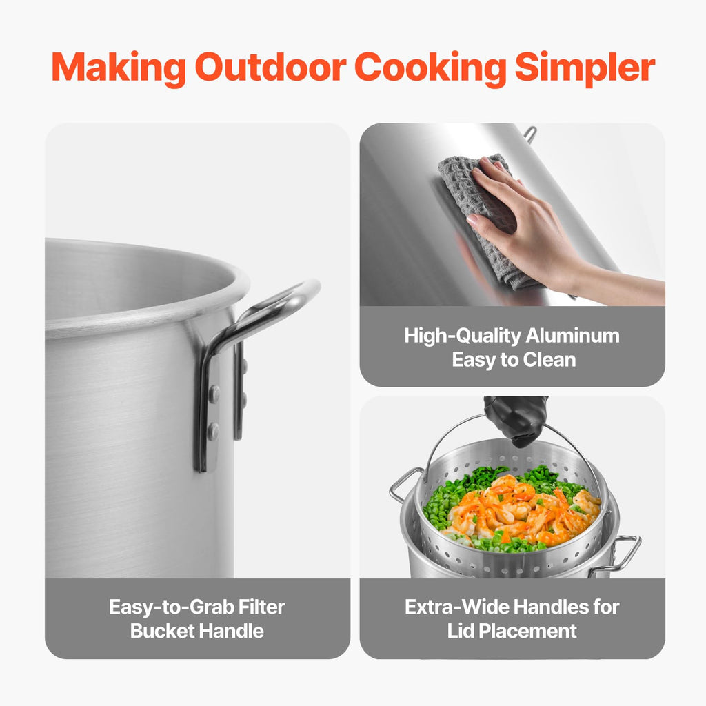 60 Qt Aluminum Seafood Boiling Pot with Strainer and Burner R34918
