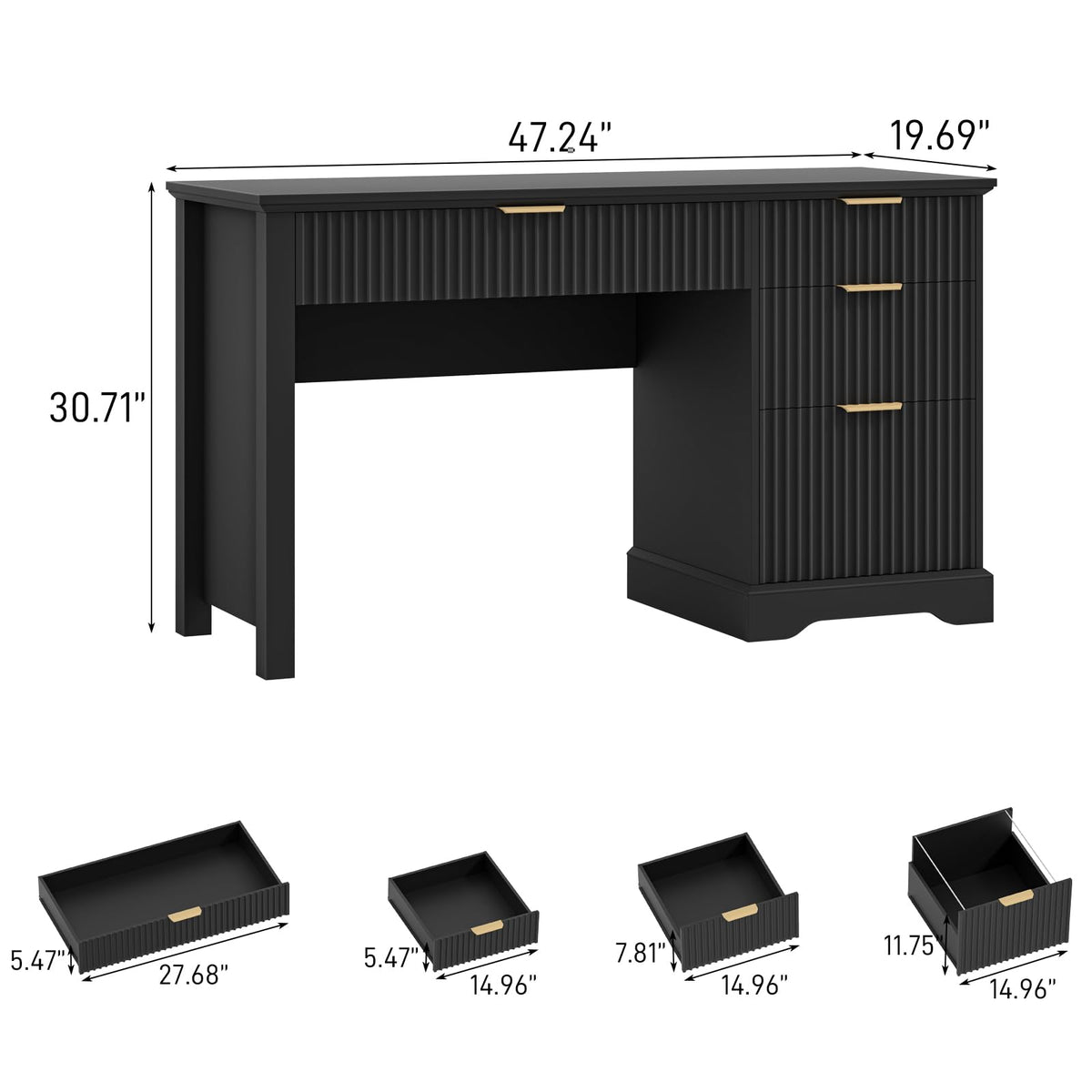 Black Wood Executive Desk with Drawers X9721