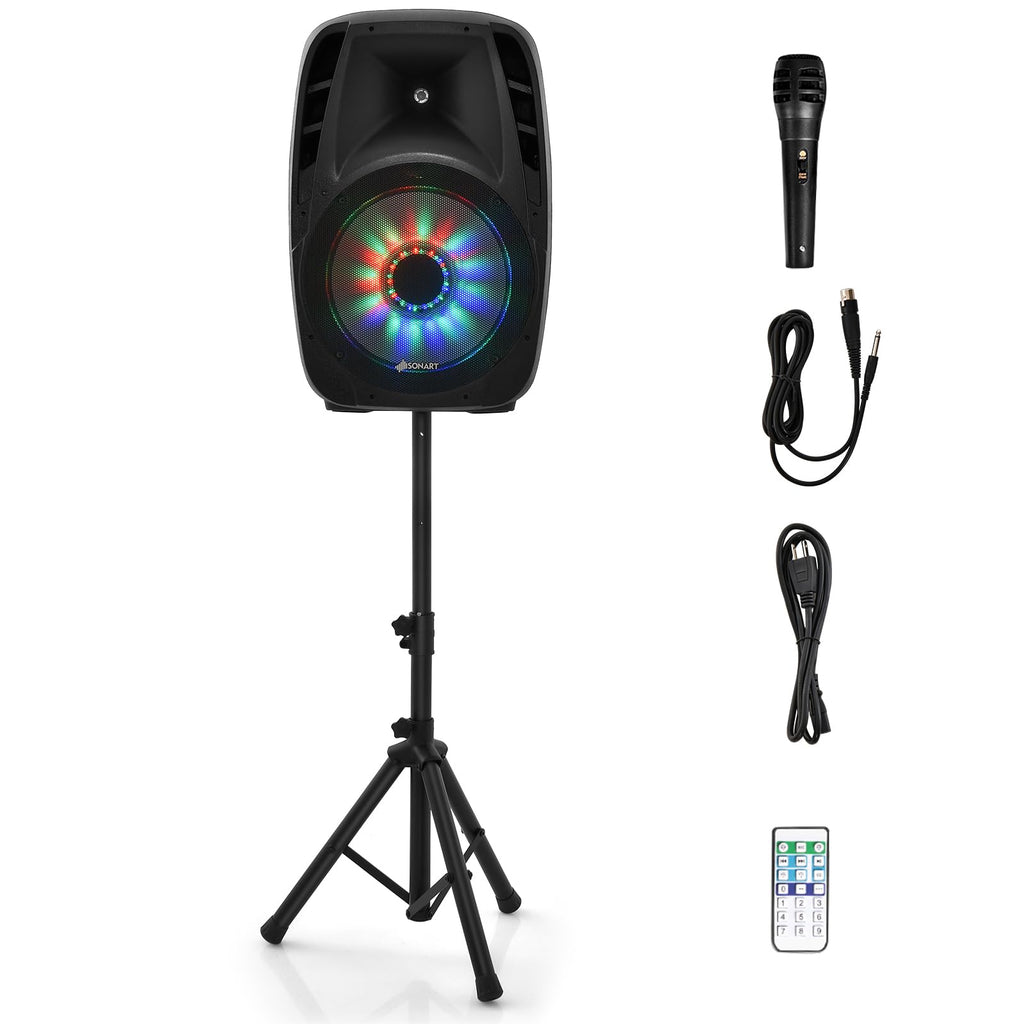 Portable 15" 1500W 2-Way Bluetooth PA Speaker System Set with Stand Q968