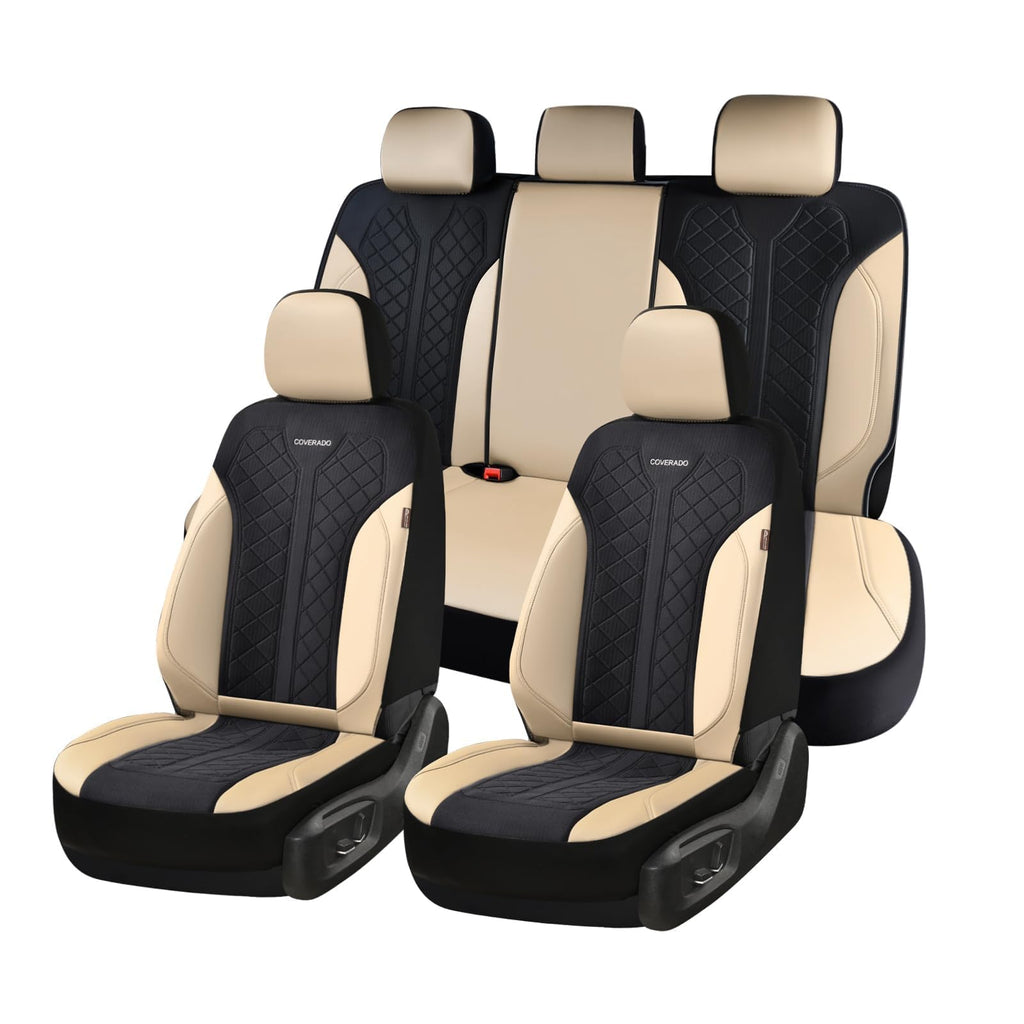 Beige 5-Piece PU Leather Mesh Car Seat Covers U66363