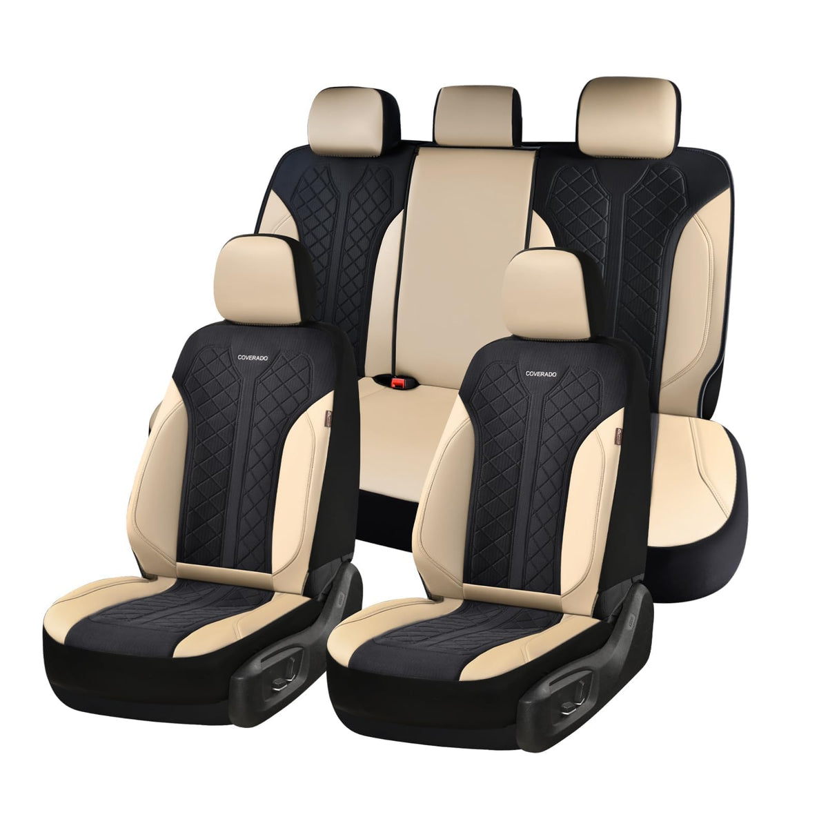 Beige 5-Piece PU Leather Mesh Car Seat Covers U66363
