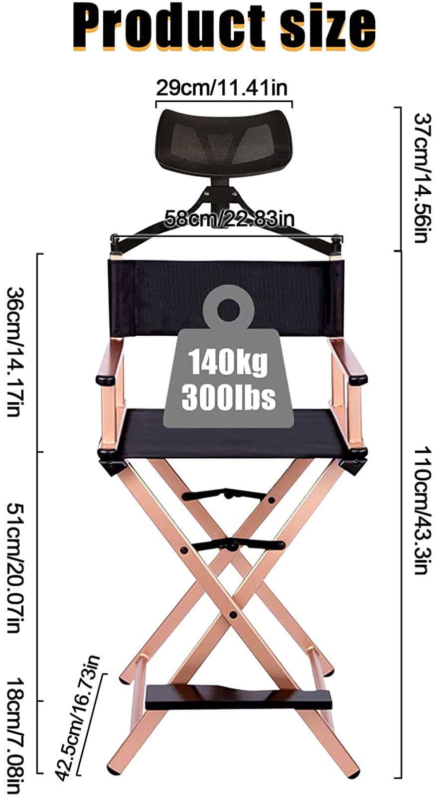 31" Tall Folding Directors Chair with Head Rest M442