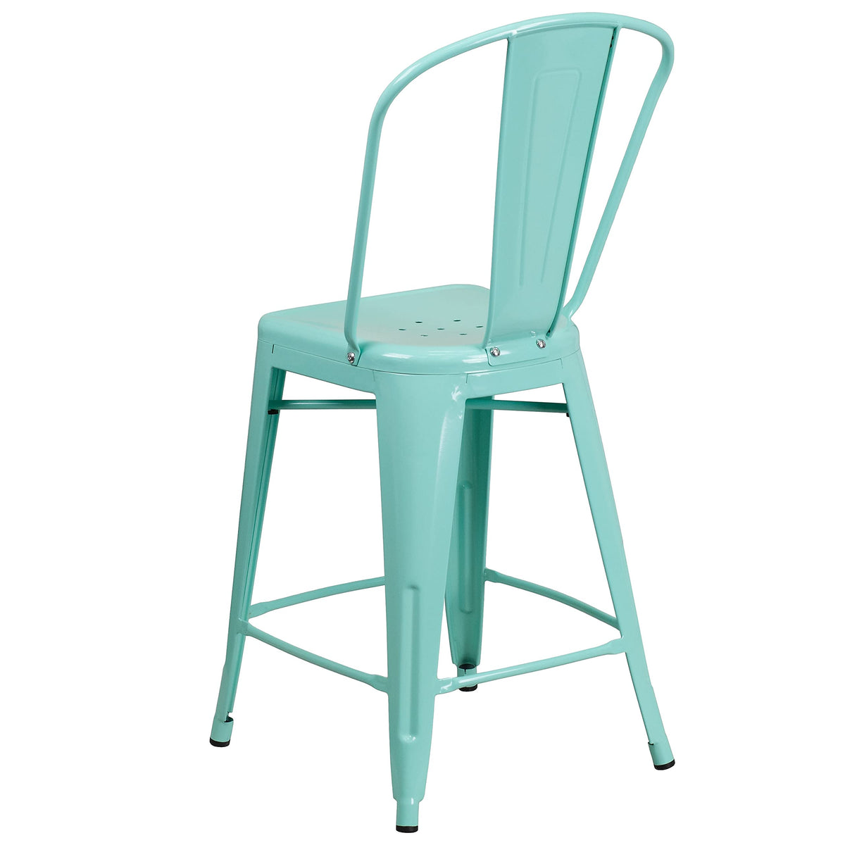 Mint Green Metal Counter Height Stool with Back M957