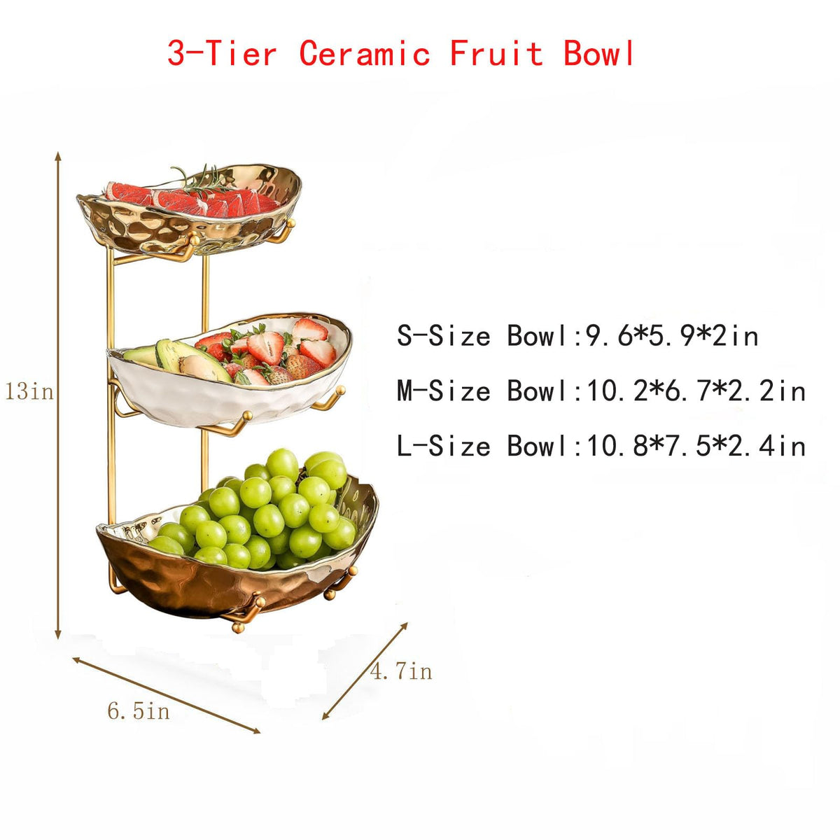 3 Tier Ceramic Fruit Bowl with Metal Stand S646864