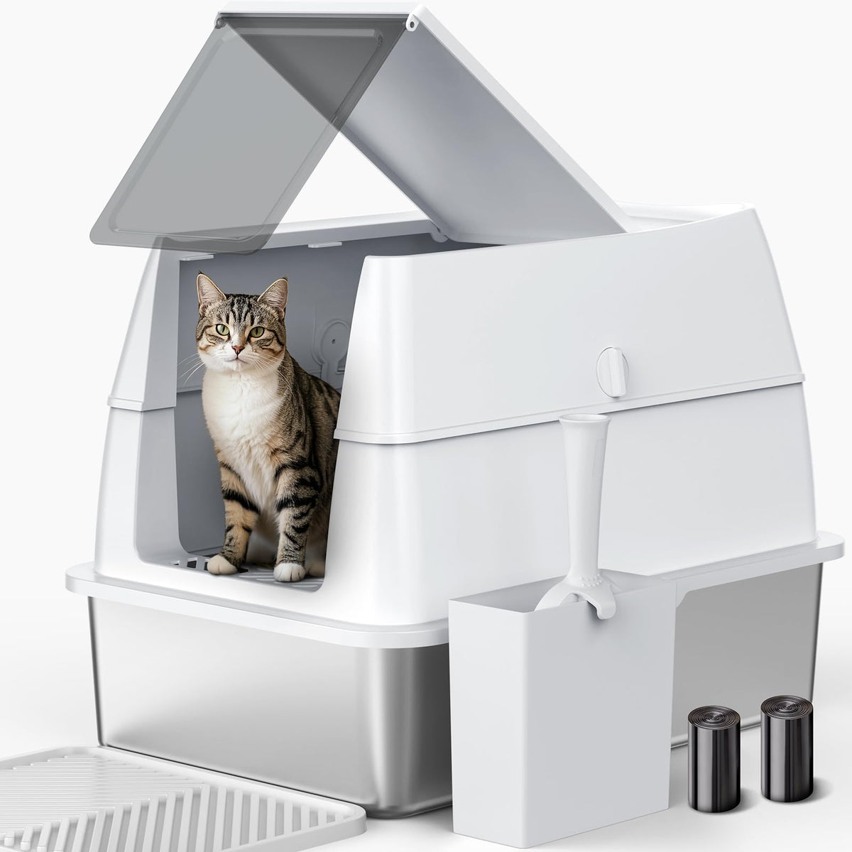 XL Stainless Steel Litter Box with Lid C7060