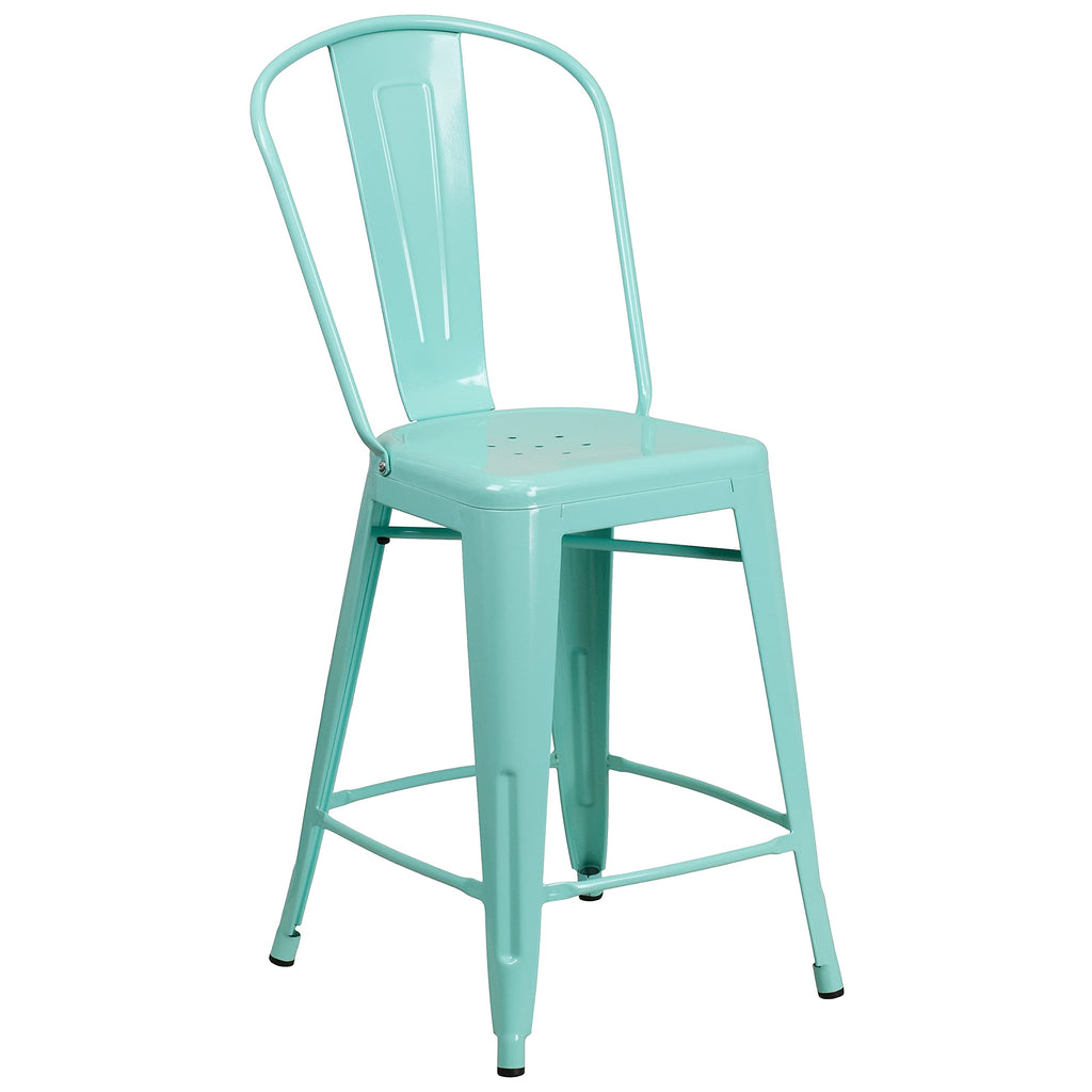 Mint Green Metal Counter Height Stool with Back M957