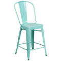 Mint Green Metal Counter Height Stool with Back M957