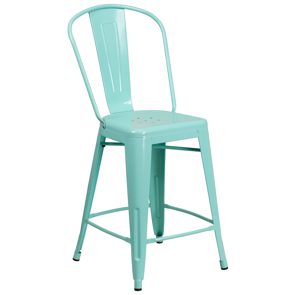 Mint Green Metal Counter Height Stool with Back M957