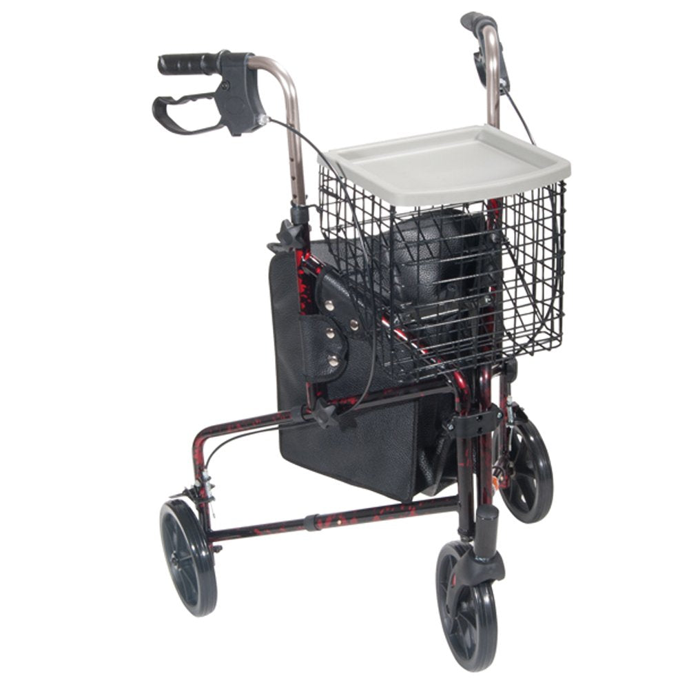 3 Wheel Rollator Rolling Walker with Basket Tray and Pouch Flame Blue Q6233