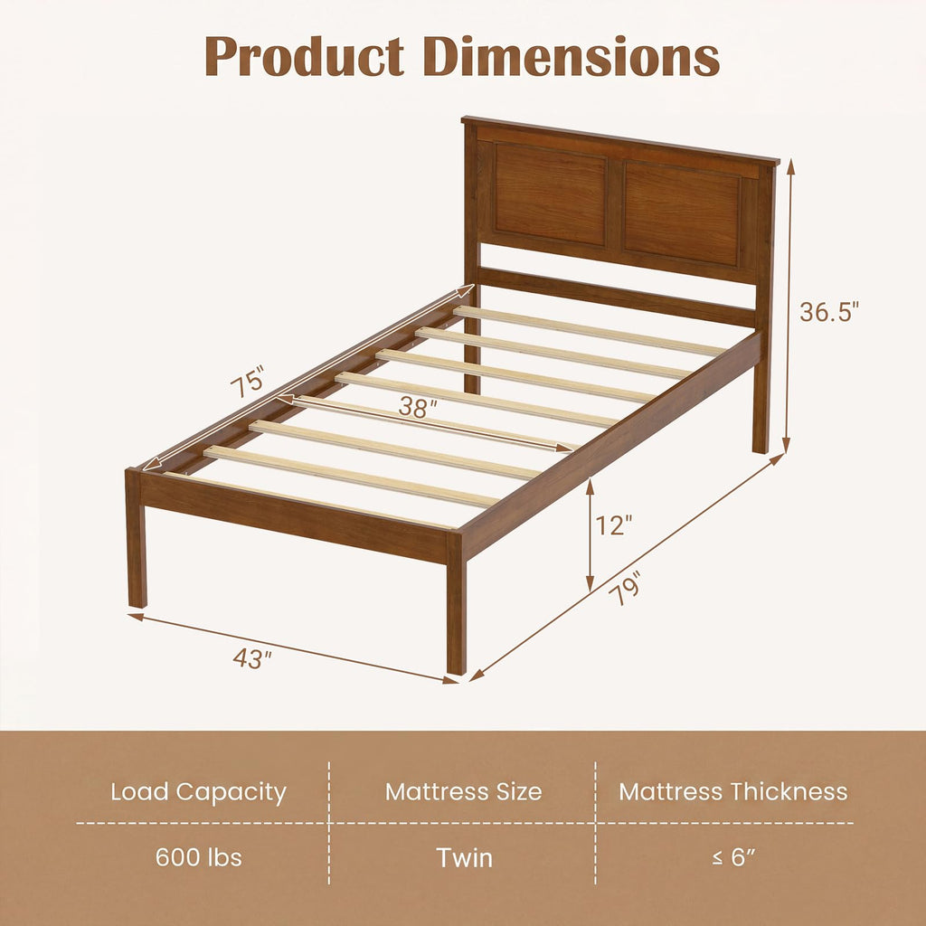Twin Size Wooden Platform Bed with Headboard D7627