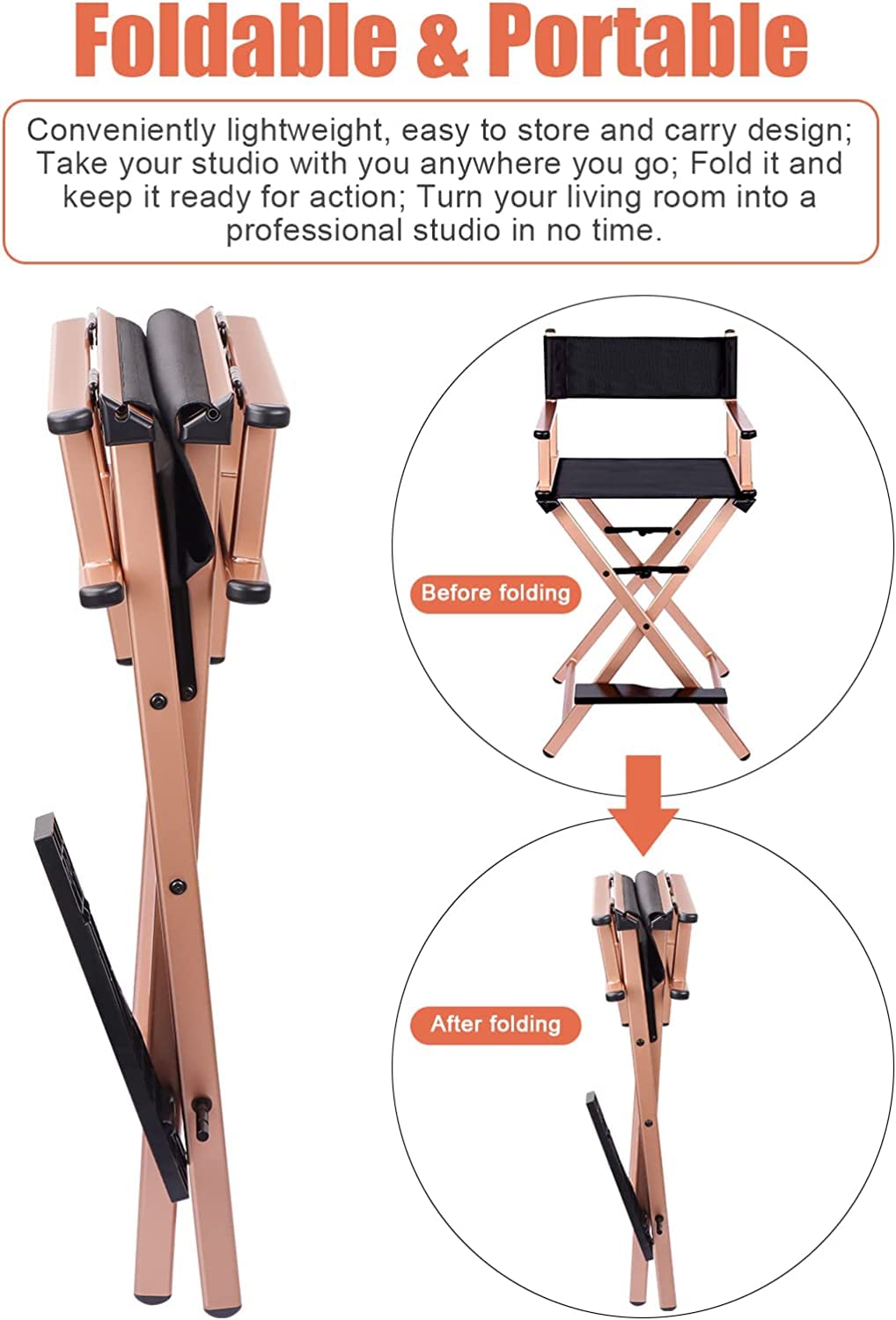 31" Tall Folding Directors Chair with Head Rest M442