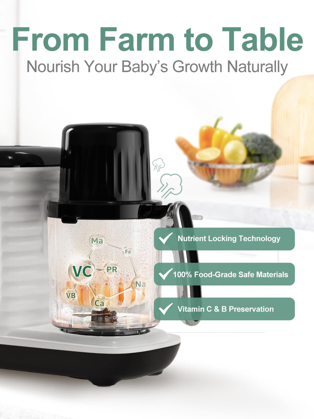 Baby Food Maker with Dual-Layer Steam Basket Y49303