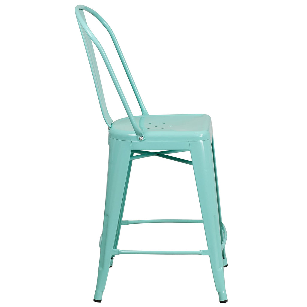 Mint Green Metal Counter Height Stool with Back M957
