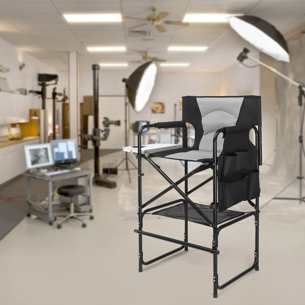 Extra Tall Portable Folding Makeup Artist Chair with Side Table L6676