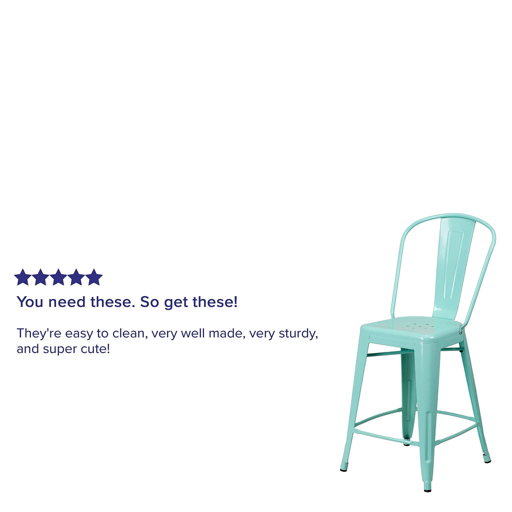 Mint Green Metal Counter Height Stool with Back M957