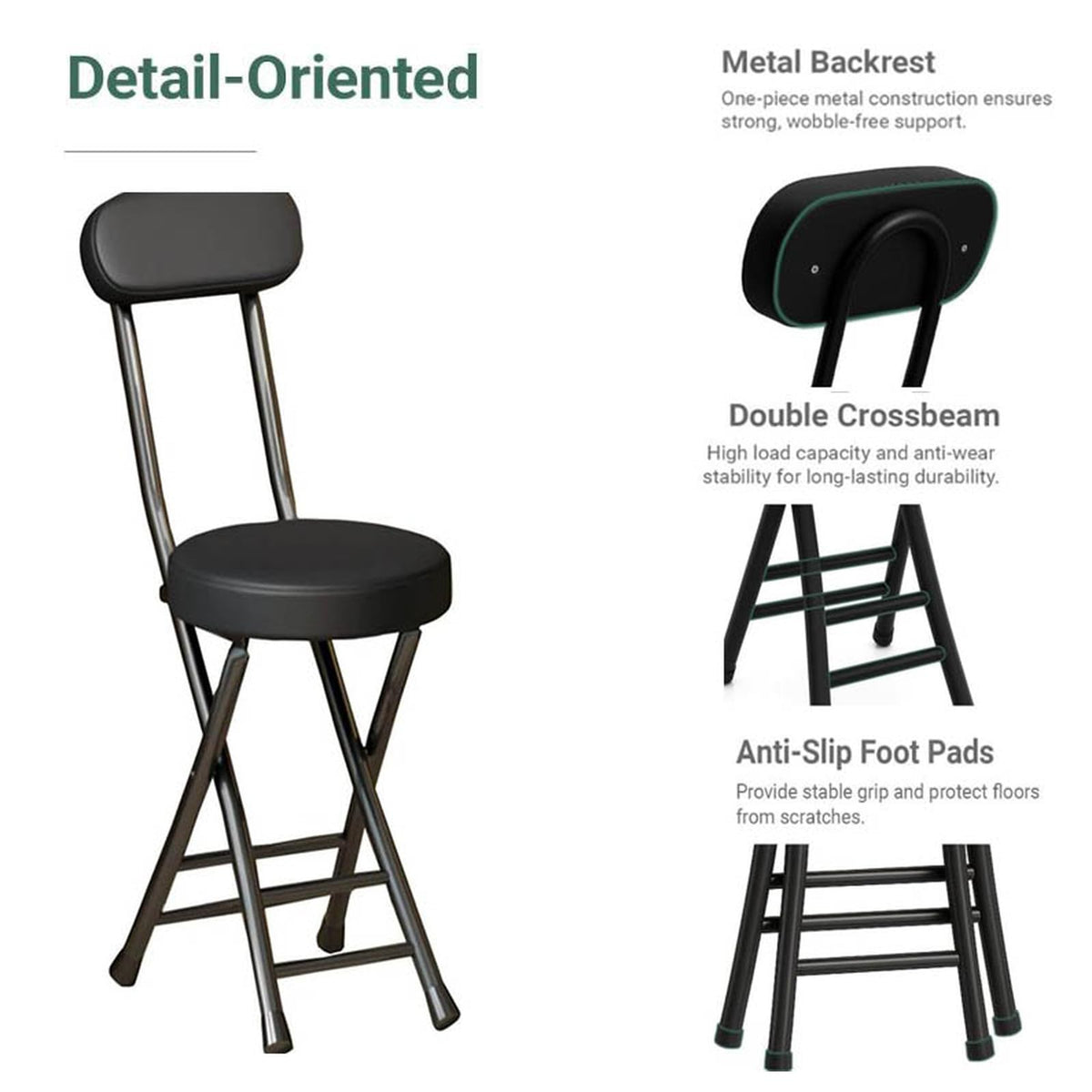 Folding Bar Stool with Backrest, Black W412510