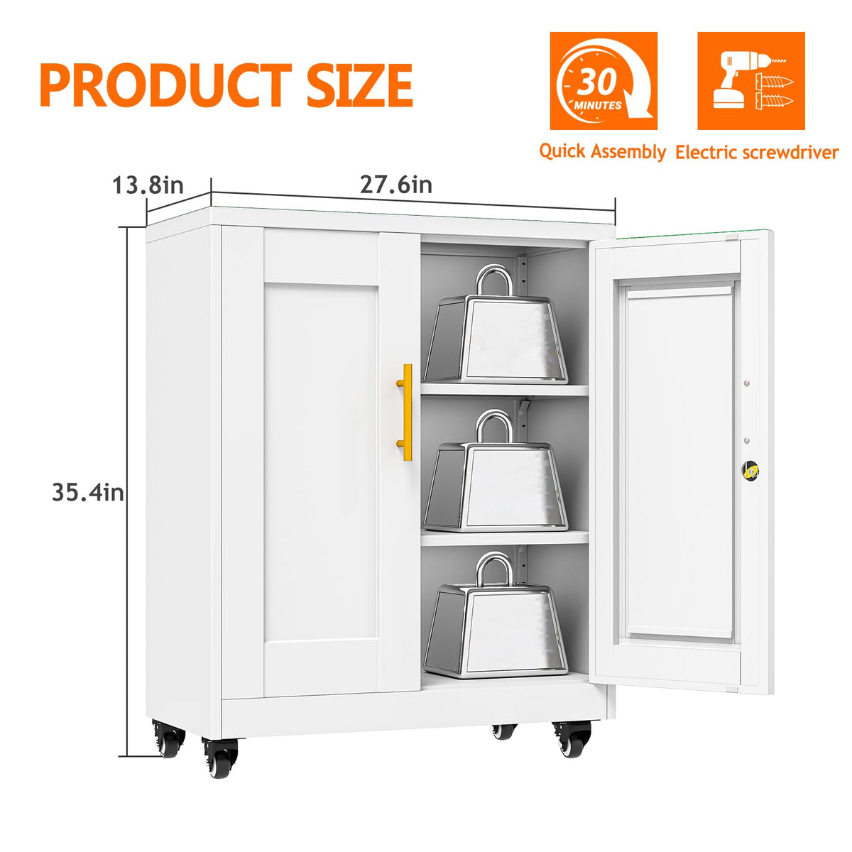 White Metal Storage Cabinet with Wheels W1485