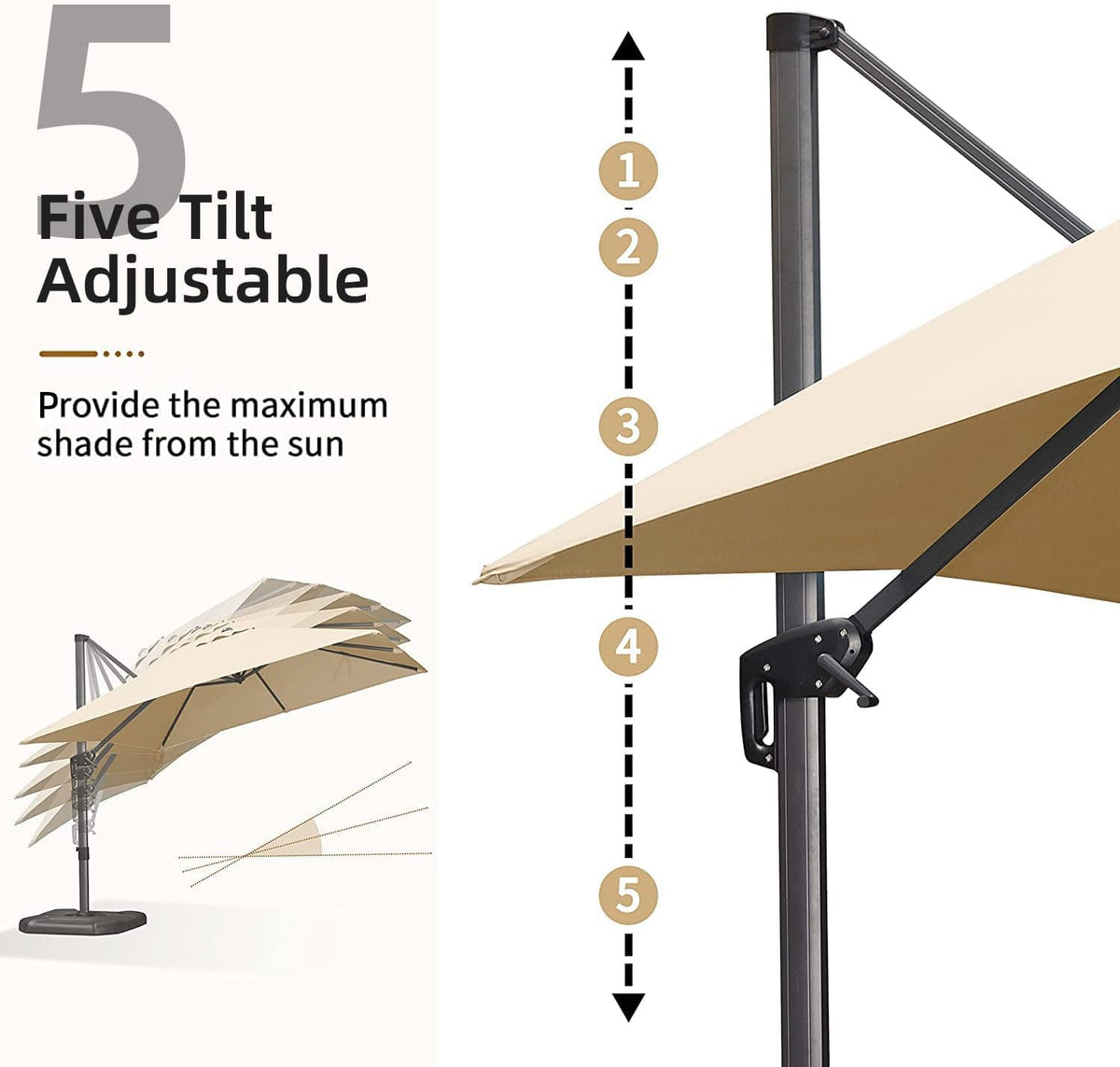 Beige 360° Rotation Patio Umbrella with Base S423235