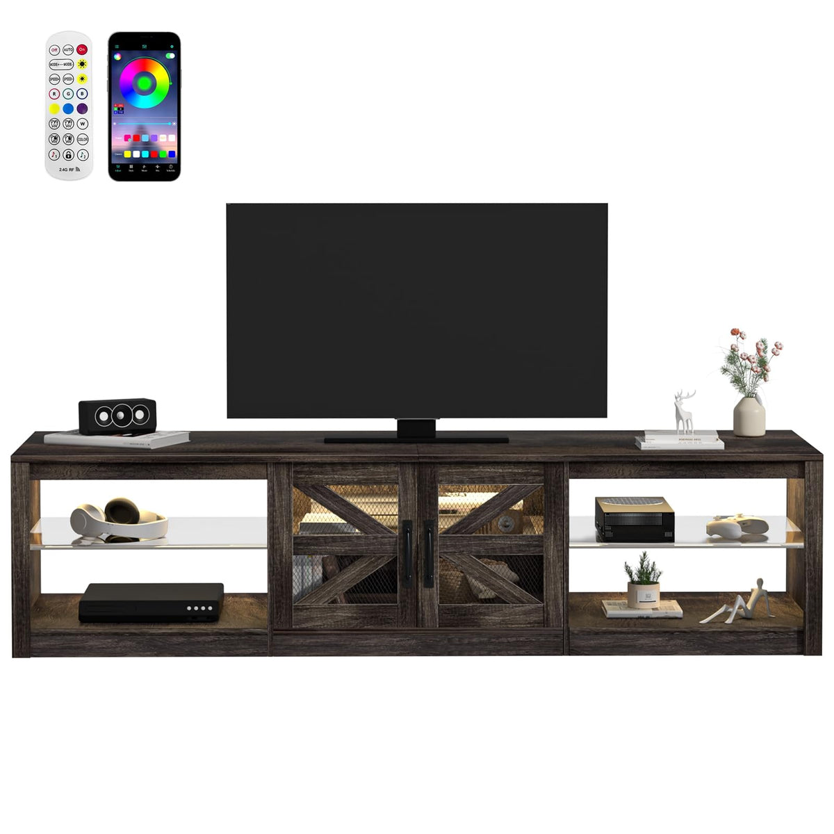 Rustic Brown Grey TV Stand with Sliding Barn Door Y56522