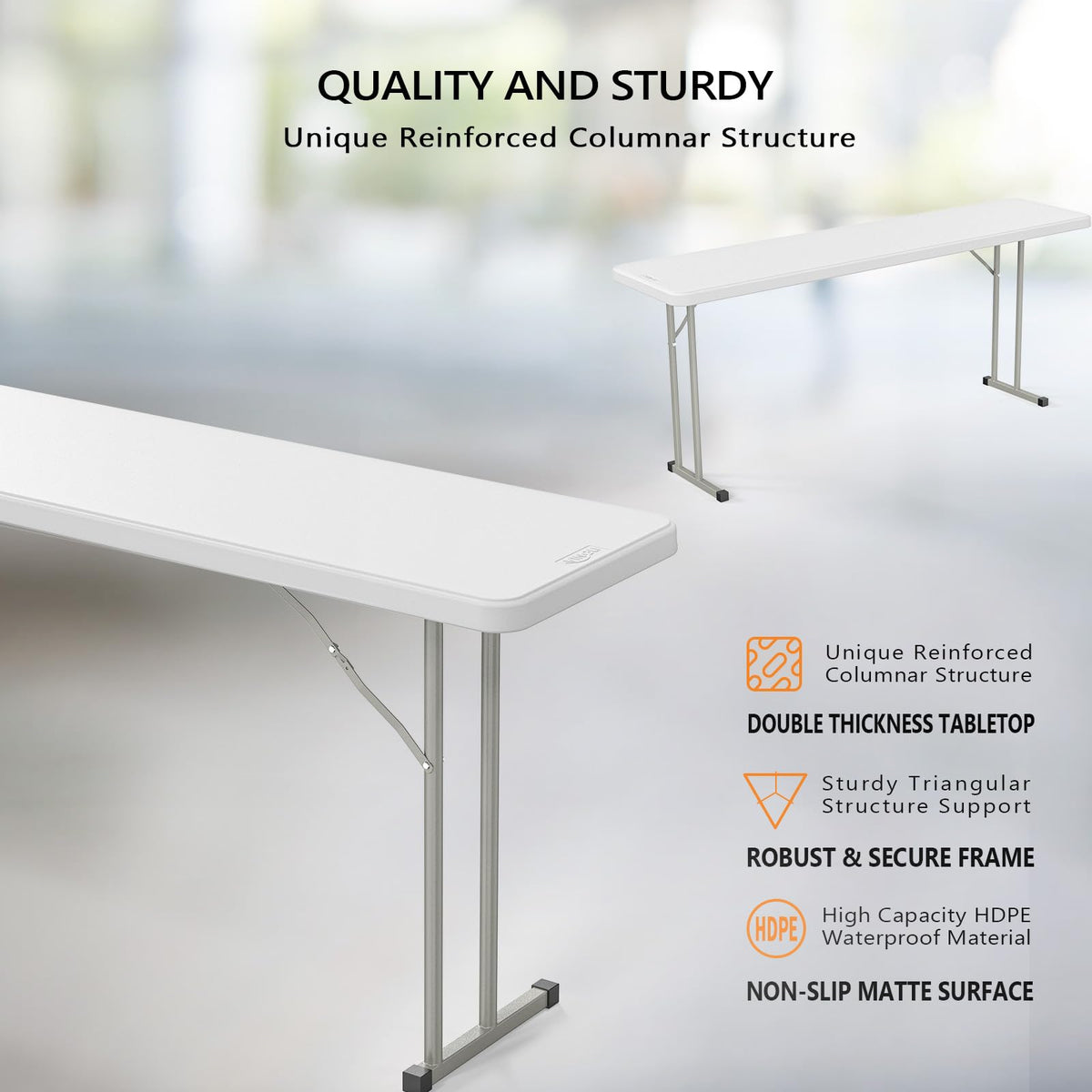 White 6 FT Narrow Folding Table Set of 2 W154