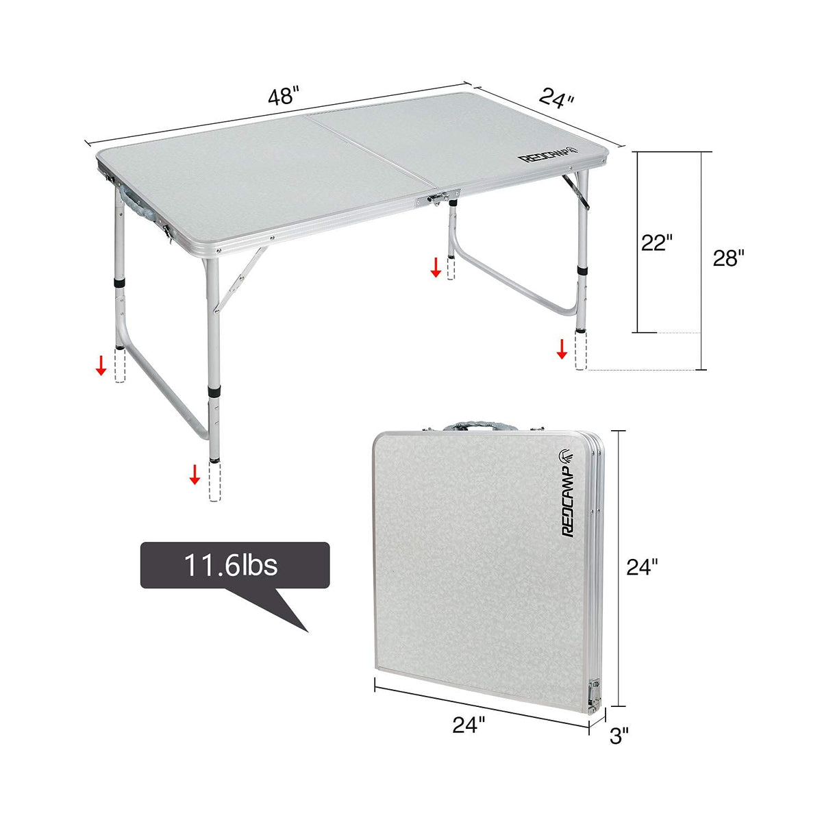 4ft Lightweight Portable Folding Camping Table with Adjustable Heights E90730