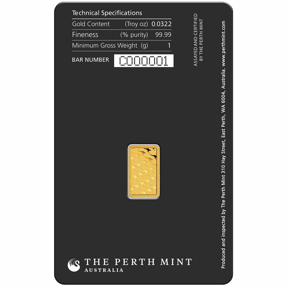 1 Gram Gold Bar with Assay B3992
