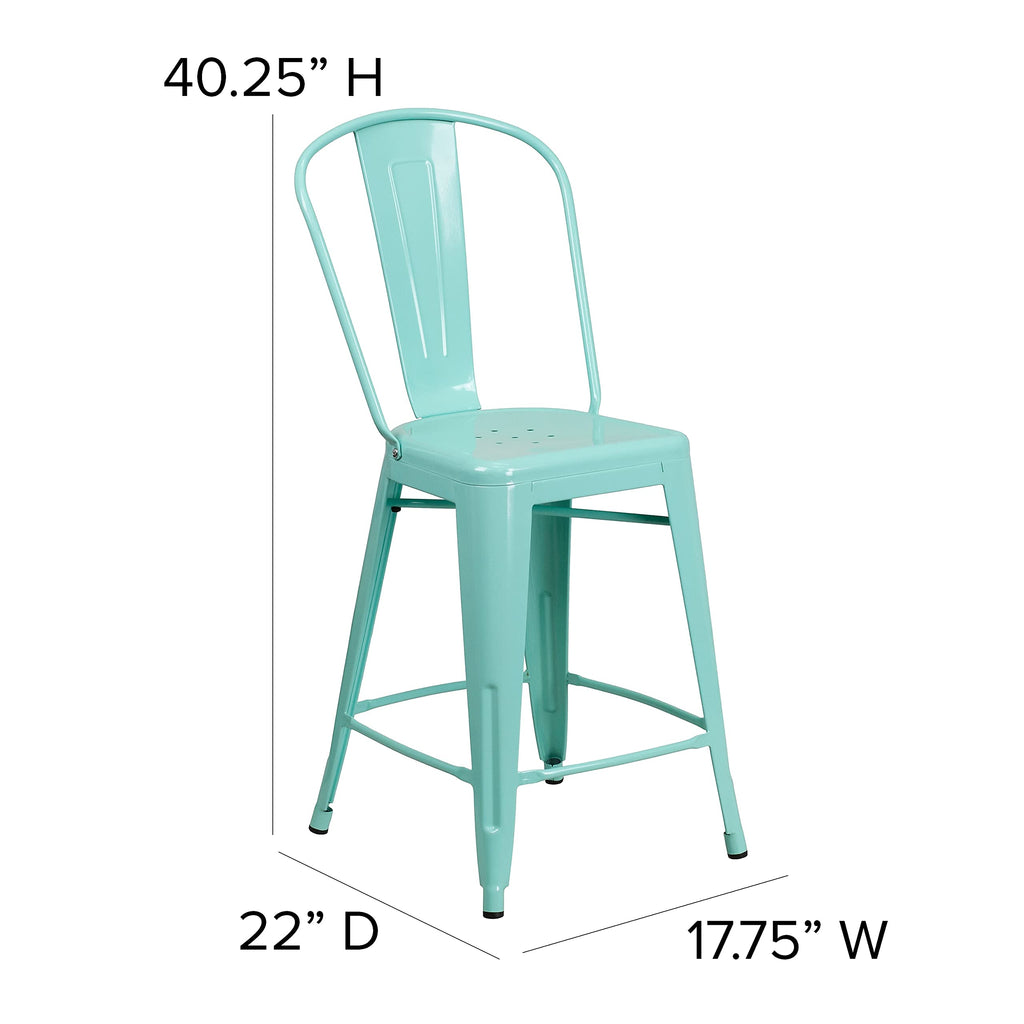 Mint Green Metal Counter Height Stool with Back M957