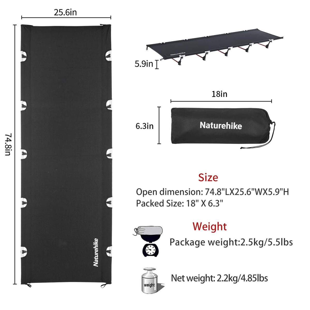 Ultralight Folding Camping Cot 330lbs W7213