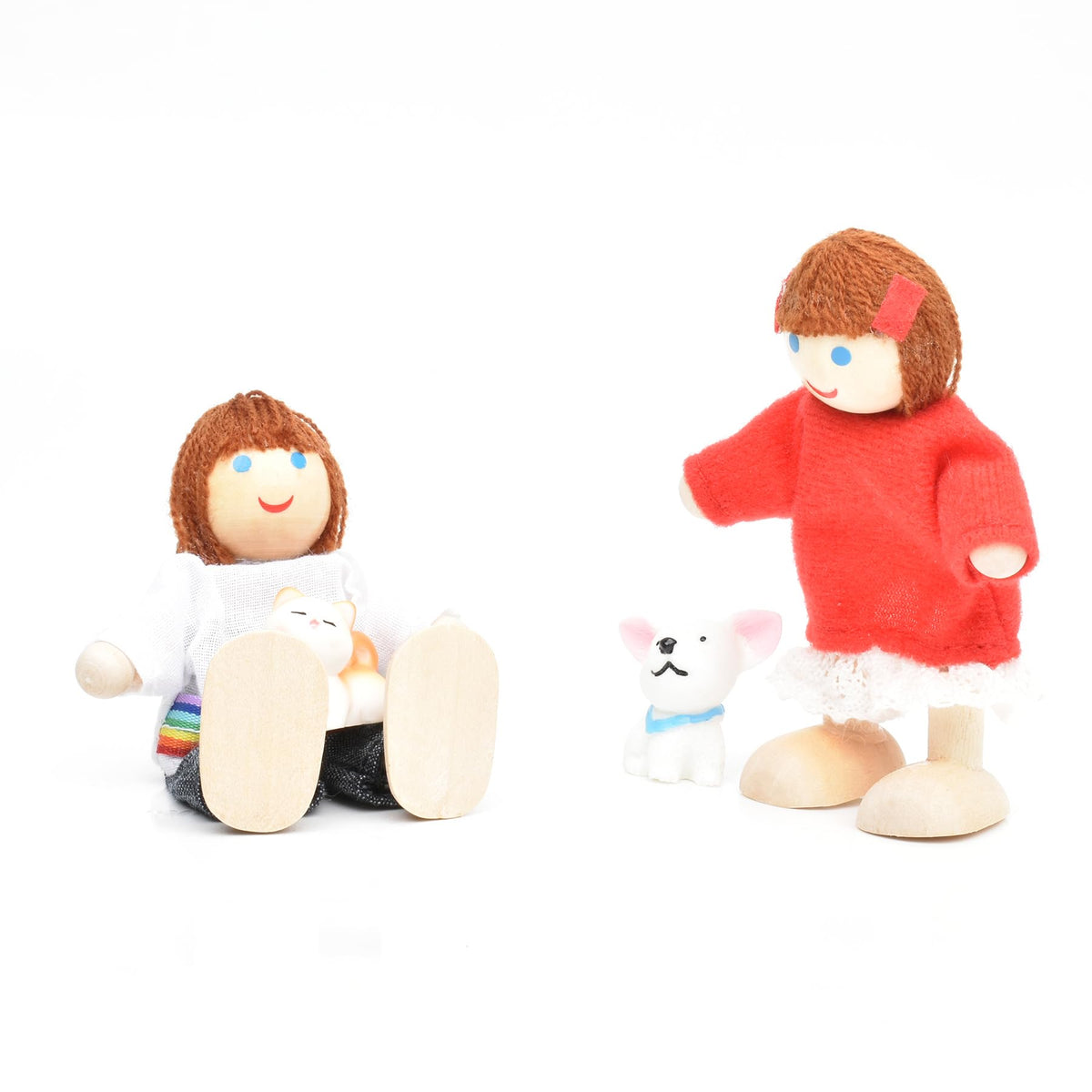 Wooden Dollhouse Dolls Family Set of 7 Miniature Figures and 2 Pets R277
