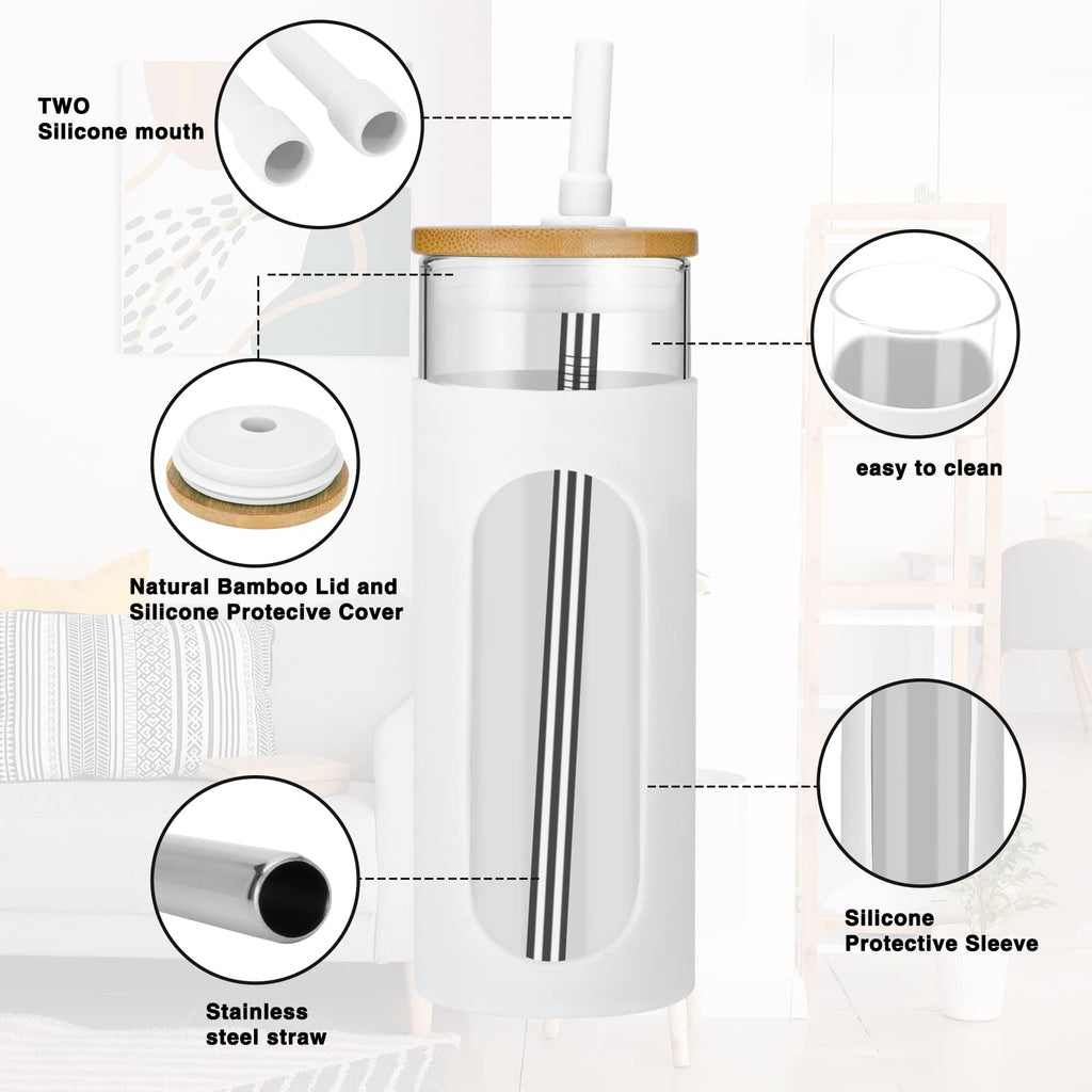 22 oz Glass Tumbler with Lid and Straw N663