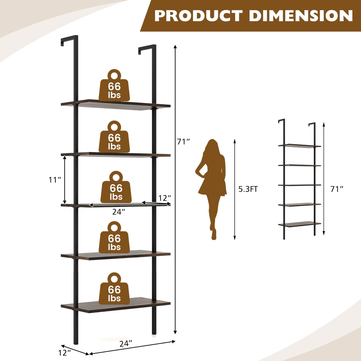 5-Tier Wall Mounted Bookshelf P90664