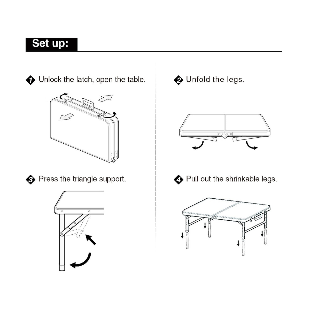 4ft Lightweight Portable Folding Camping Table with Adjustable Heights E90730