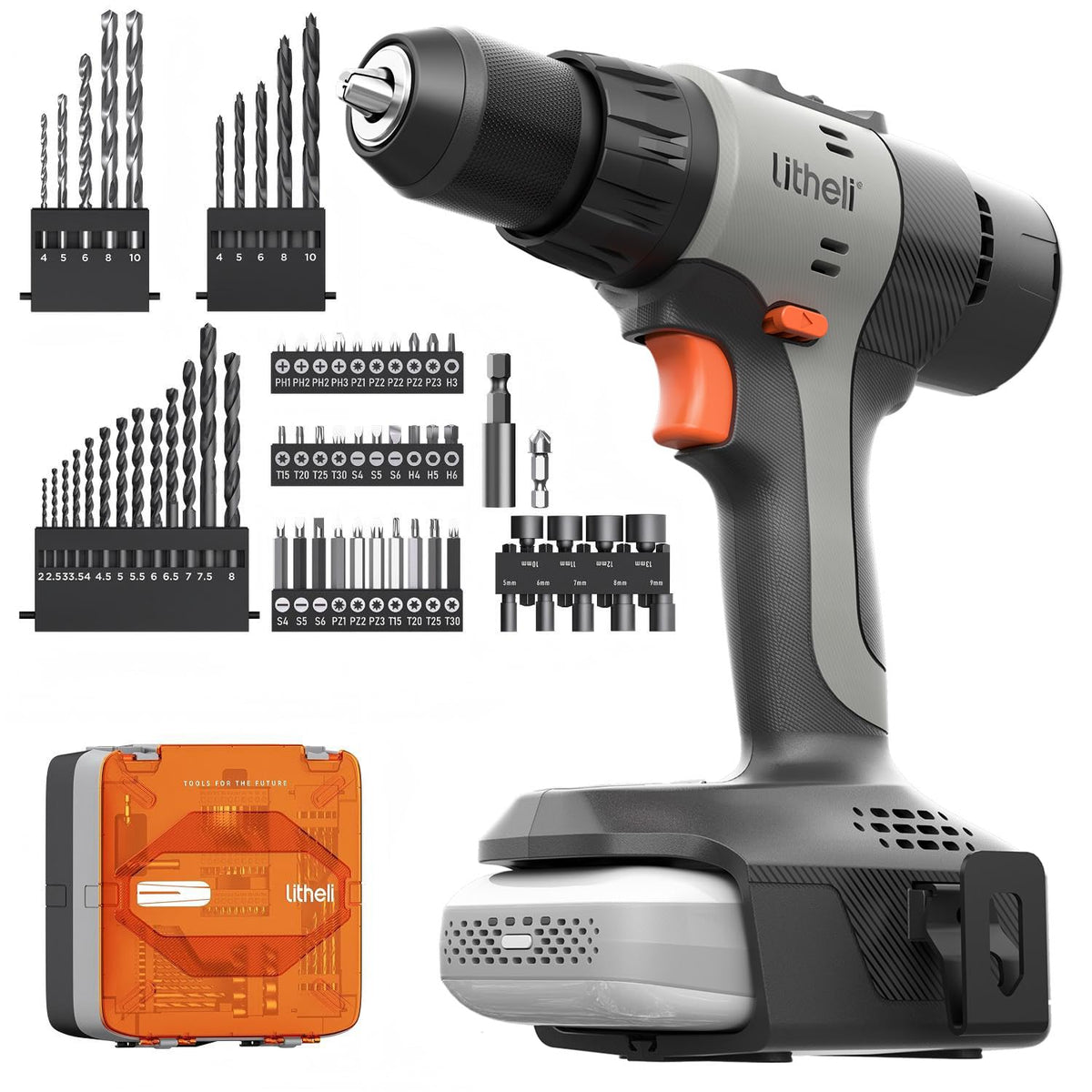 20V Cordless Drill Set 1/2-Inch Keyless Chuck 64-Piece Tool Kit with Bag B46463