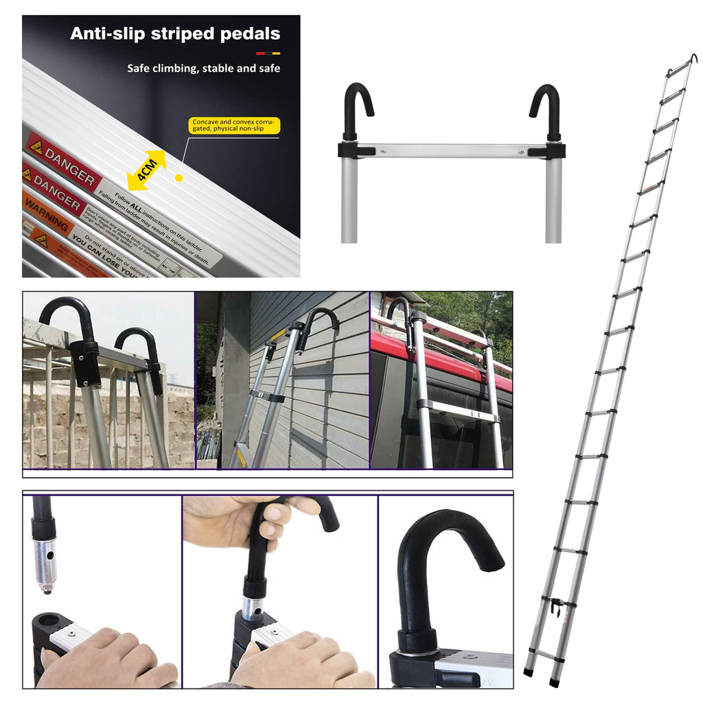 20FT Aluminum Telescoping Ladder with Roof Hooks, 330lbs Capacity V74330