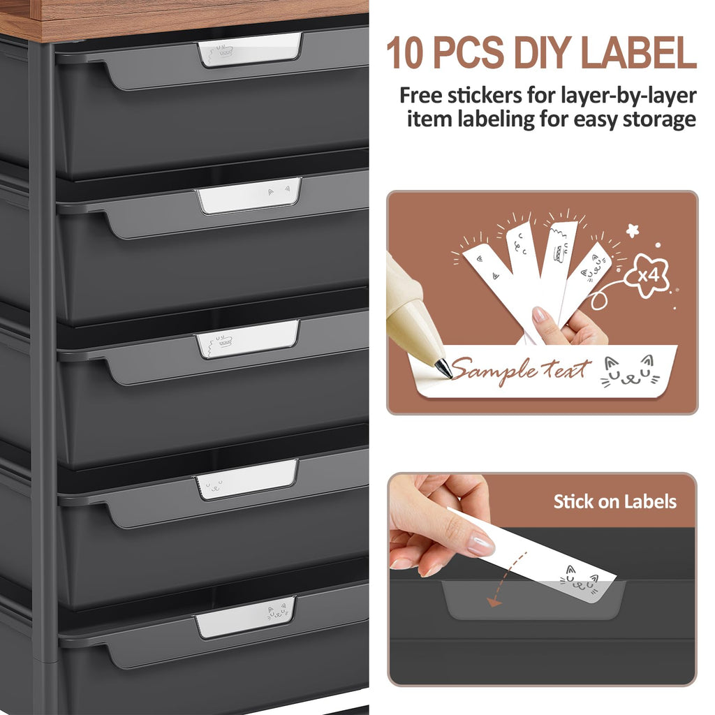 10 Drawer Rolling Storage Cart with Wooden Tabletop M1358