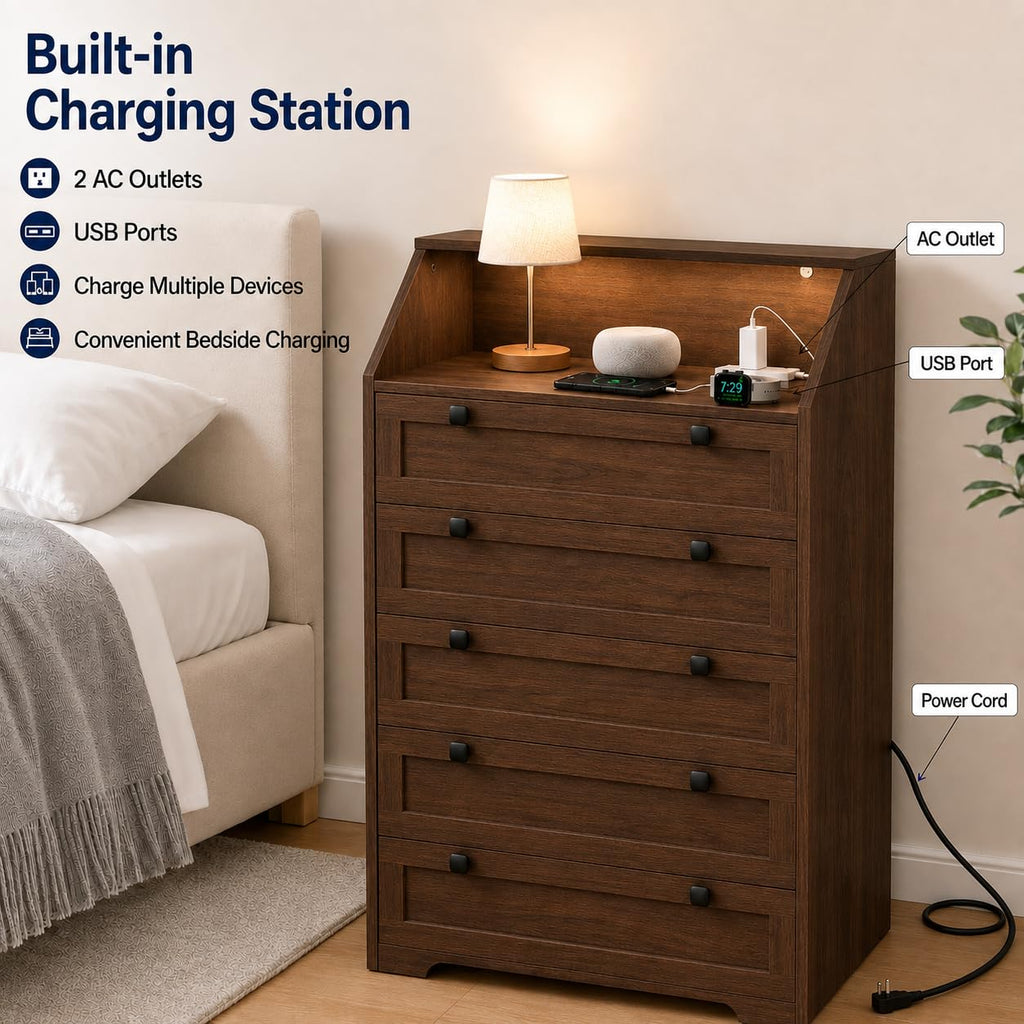 Walnut 5 Drawer Dresser M7908