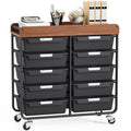10 Drawer Rolling Storage Cart with Wooden Tabletop M1358