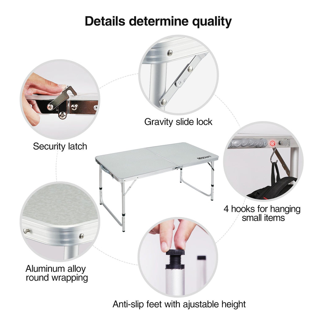 4ft Lightweight Portable Folding Camping Table with Adjustable Heights E90730