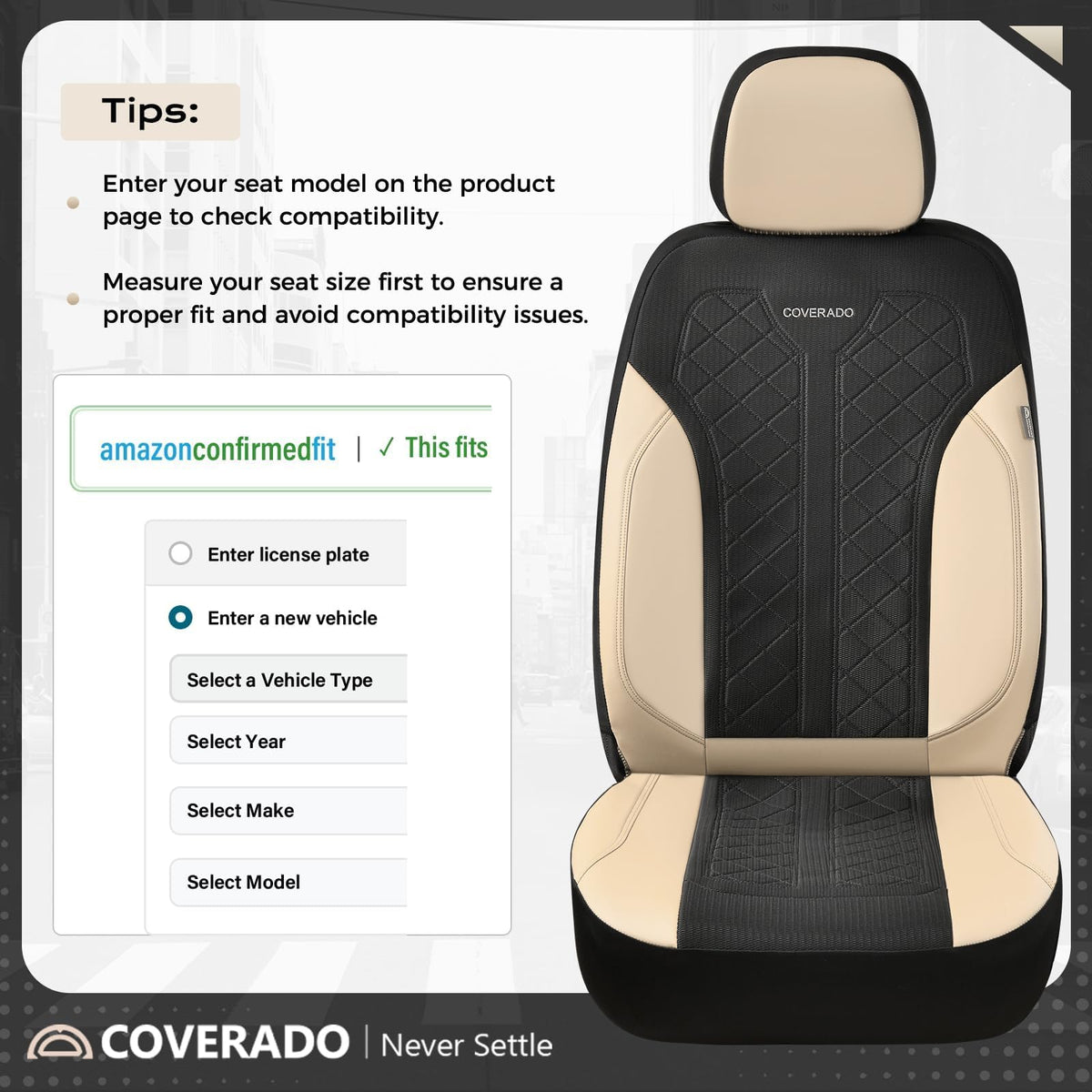 Beige 5-Piece PU Leather Mesh Car Seat Covers U66363