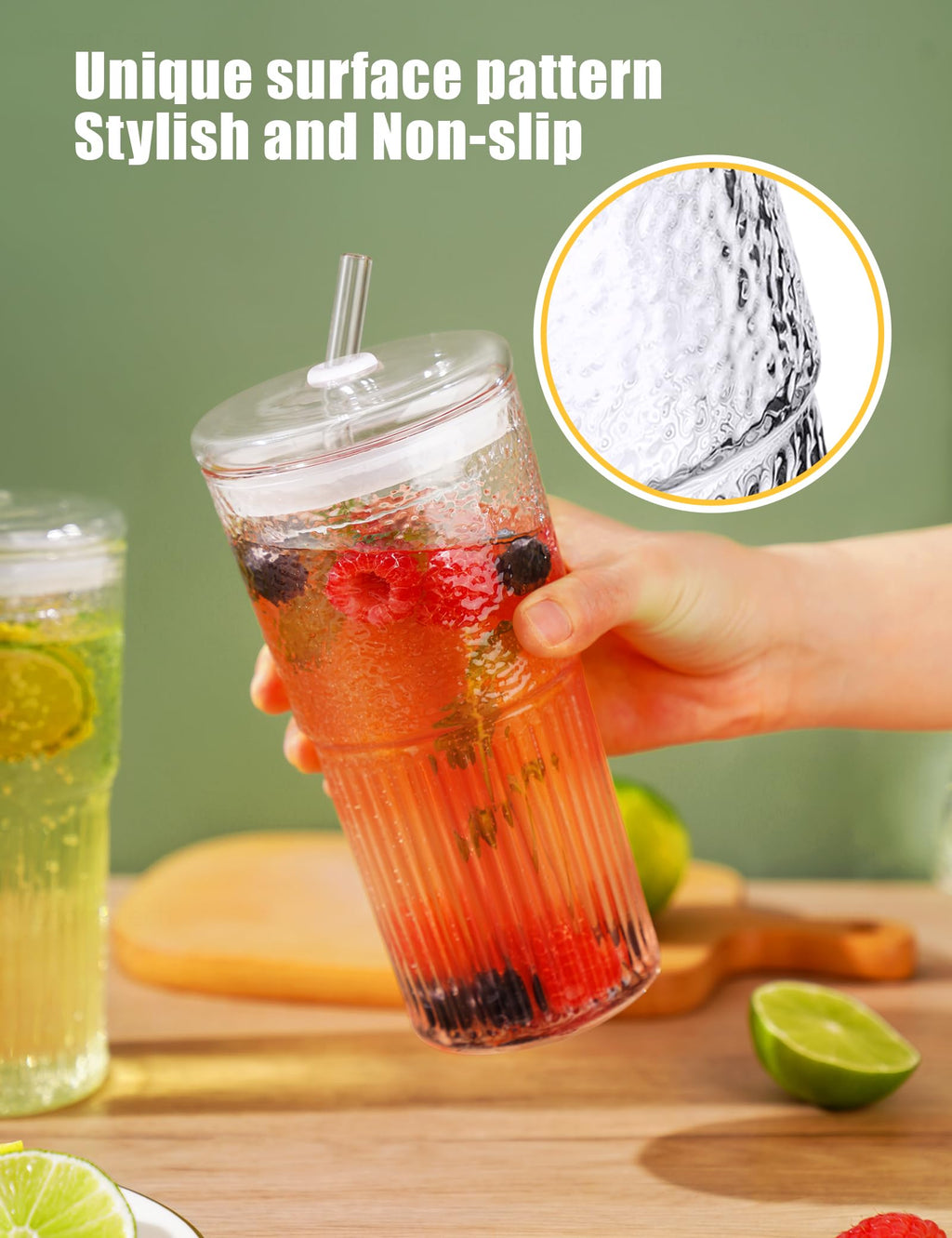 High Borosilicate Glass Tumbler Cup with Lid and Straw, 22oz Clear 2 Pack A216