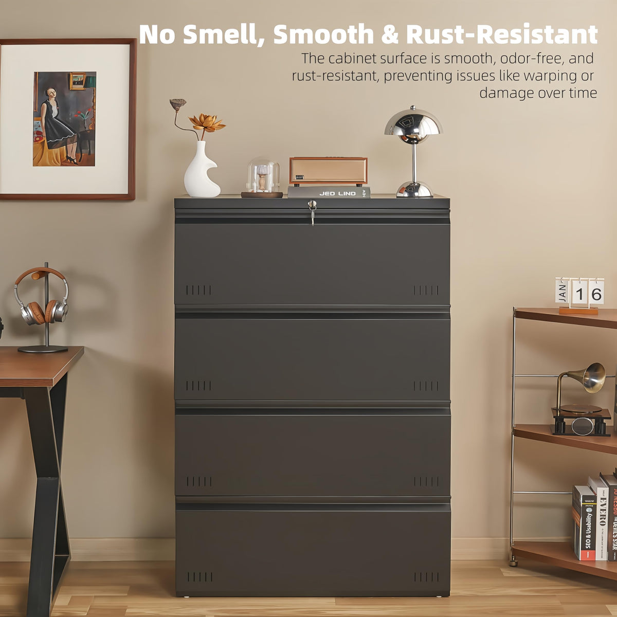 Metal File Cabinet with Lock, 4 Drawer Heavy Duty Office Storage Cabinet M975511