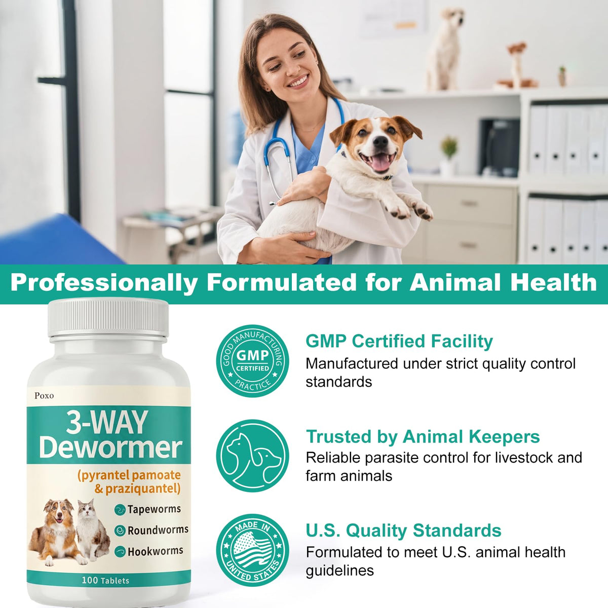 Pyrantel Pamoate and Praziquantel De-wormer Tablet for Dog & Cat 100 Tablets G828