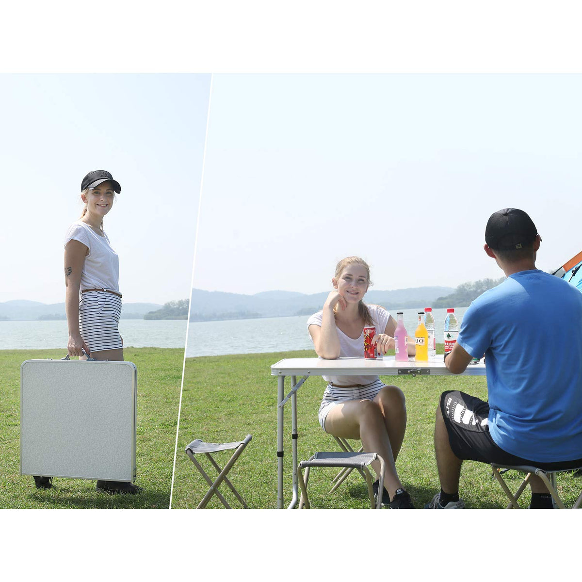 4ft Lightweight Portable Folding Camping Table with Adjustable Heights E90730