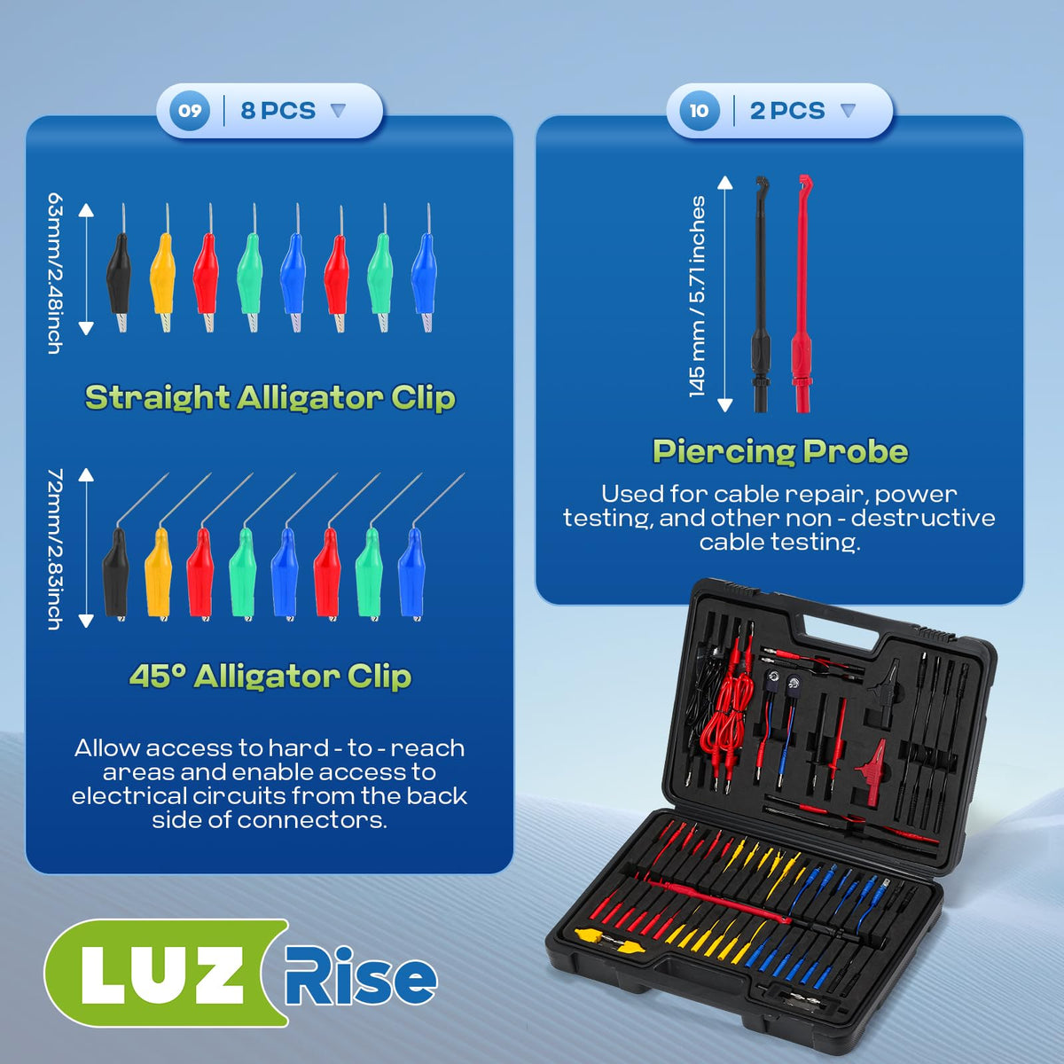 110 Pc Automotive Multimeter Test Leads Kit with Alligator Clips, Banana Plugs & Probes Z691578